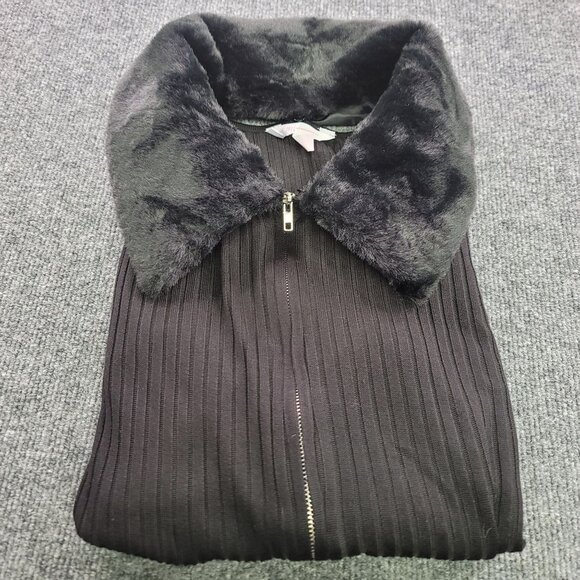 No Boundaries Womens Ribbed Cardigan W/ Faux Fur Removable Collar Small (3-5) - Picture 5 of 5